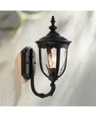 Bellagio European Outdoor Wall Light Fixture Texturized Black Up bridge 16 1/2" Hammered Glass for Exterior House Porch Patio Outside Deck Garage Yard