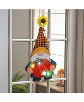 Fall Gnome with Pumpkin Led Window Decor