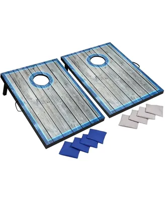 Blue Wave Led Corn hole Set with Target Boards & 8 Bean Toss Bags - Blue & White