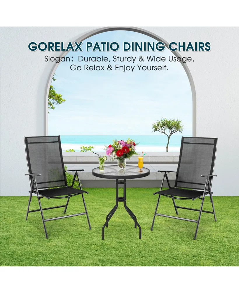 Set of 2 Adjustable Portable Patio Folding Dining Chair Recliners-Black