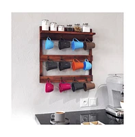 Rustic Mug Rack Wall Mounted With Shelf - Coffee Cup Hangers Built For Or Sugar, Wooden Organizer
