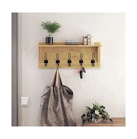 Rustic Wall Mounted Coat Rack Shelf - Wooden Country Style 24" Entryway With Hooks Solid Pine Wood For Entryway, Kitchen, Bathroom