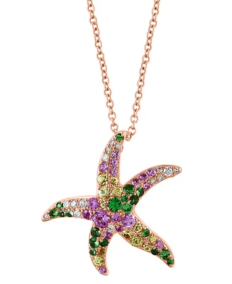 Effy Multi-Gemstone (3/4 ct. t.w.) & Diamond (1/10 ct. t.w.) Starfish 18" Pendant Necklace in 14k Rose Gold