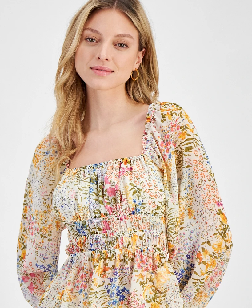 Lucy Paris Women's Camellia Floral-Print Smocked Top