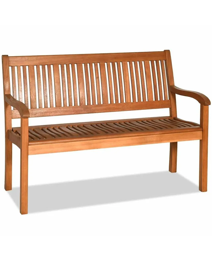 Two Person Solid Wood Garden Bench with Curved Backrest and Wide Armrest