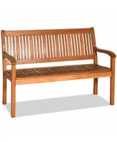 Two Person Solid Wood Garden Bench with Curved Backrest and Wide Armrest