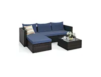 5 Pieces Patio Rattan Sectional Furniture Set with Cushions and Coffee Table