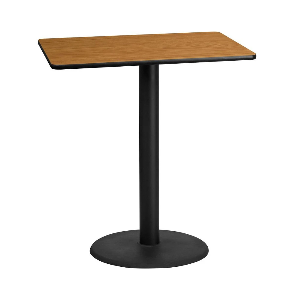 30"X42" Rectangular Laminate Bar Table With 24" Round Base