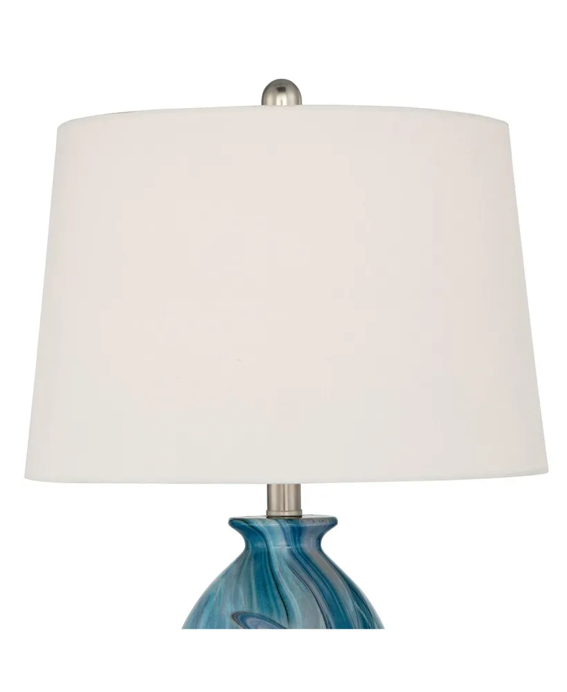 Carlton Modern Coastal Table Lamps 28" Tall Set of 2 Swirling Blue Faux Marble White Tapered Drum Shade for Bedroom Living Room House Home Bedside Nig