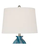 Carlton Modern Coastal Table Lamps 28" Tall Set of 2 Swirling Blue Faux Marble White Tapered Drum Shade for Bedroom Living Room House Home Bedside Nig