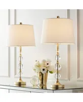 Solange 25" High Modern Glam Luxury Table Lamps Set of 2 Gold Finish Stacked Crystal White Shade Living Room Bedroom Bedside Nightstand House Office H