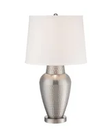 Rupert Modern Table Lamp 25" High Brushed Nickel Metal Hammered Vase White Linen Tapered Drum Shade for Bedroom Living Room House Home Bedside Nightst