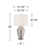 Rupert Modern Table Lamp 25" High Brushed Nickel Metal Hammered Vase White Linen Tapered Drum Shade for Bedroom Living Room House Home Bedside Nightst