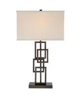 Kory Modern Industrial Table Lamp 26 1/2" High Dark Bronze Metal Sculptural Stacked Geometric Off White Linen Rectangular Shade for Bedroom Living Roo