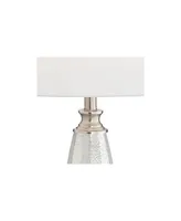 Carol Modern Table Lamps 28" Tall Set of 2 Mercury Glass Silver White Fabric Tapered Drum Shade for Bedroom Living Room House Home Bedside Nightstand