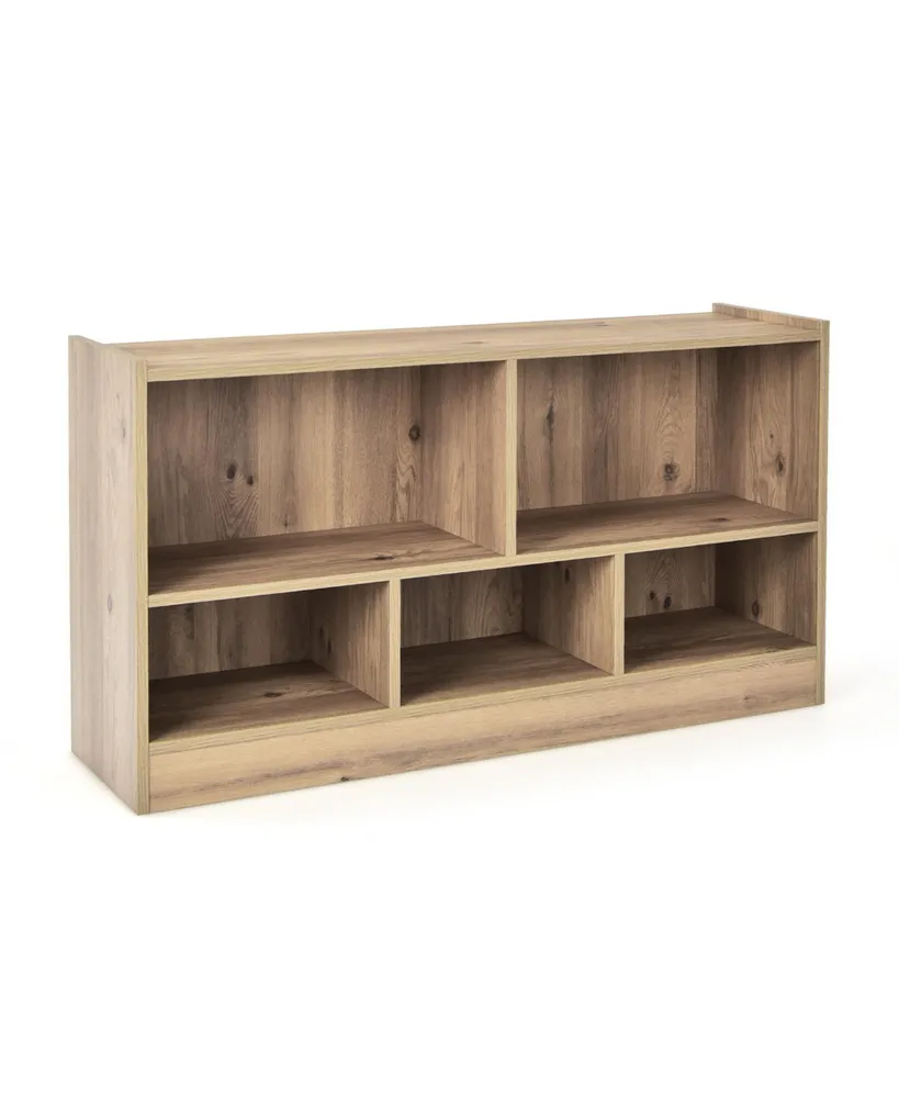 Kids 2-Shelf Bookcase 5-Cube Wood Toy Storage Cabinet Organizer