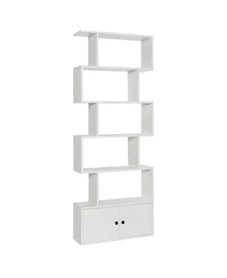 6-Tier S-Shaped Freestanding Bookshelf with Cabinet and Doors