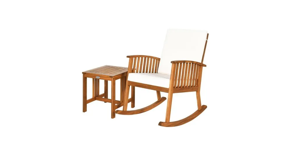 2 Pieces Acacia Wood Patio Rocking Chair Table Set