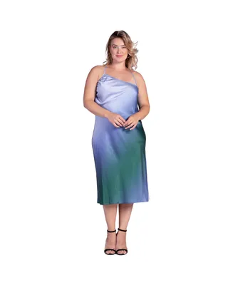 Women's Plus Ombre Print Asymmetric Satin Slip Dress