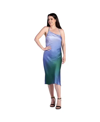 Women's Ombre Print Asymmetric Satin Slip Dress