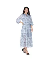Women's Floral Print Long Ruffle Sleeve Maxi Dress