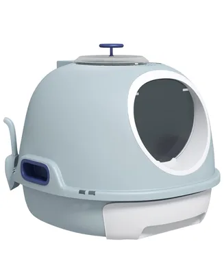 Paw Hut Covered Cat Litter Box with Lid and Scoop, Blue