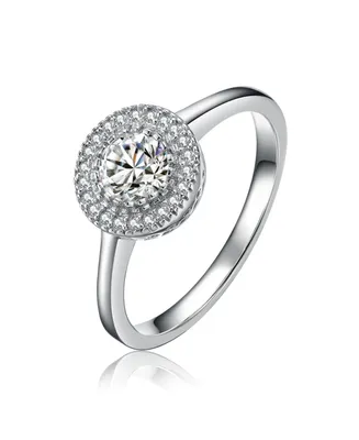 Sterling Silver White Gold Plated with Thin Band and Round Cubic Zirconia Ring
