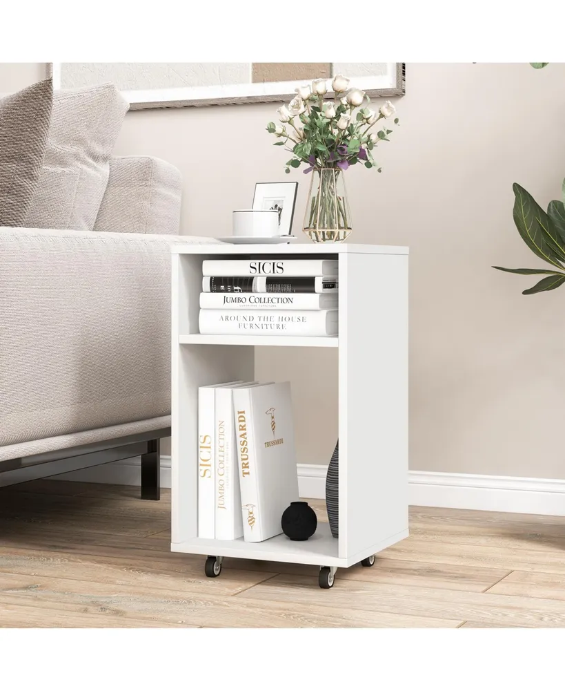 Mobile File Cabinet Wooden Printer Stand Vertical Storage Organizer-White