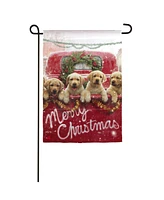 Evergreen Flag Red Truck with Puppies Garden Suede Flag