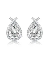 Classy White Gold Plated with Clear Cubic Zirconia Oval Drop Earrings