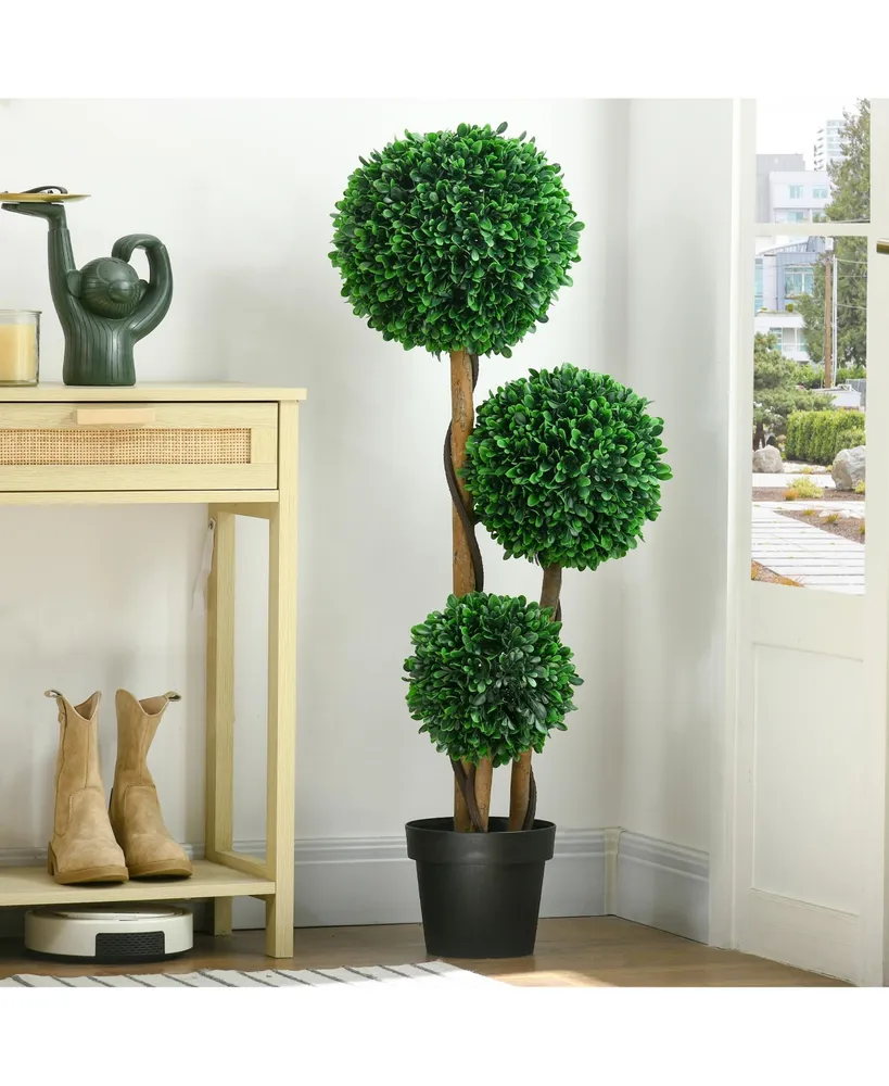 Homcom 3.5' Artificial Tree, Three Ball Boxwood Topiary for Indoor Outdoor