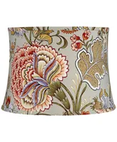 Sage Green with Flower Print Medium Drum Lamp Shade 14" Top x 16" Bottom x 11.5" High (Spider) Replacement with Harp and Finial - Springcrest - Multi