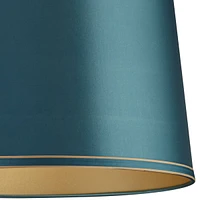 Soft Teal Medium Drum Lamp Shade with Gold Trim 14" Top x 16" Bottom x 11" High (Spider) Replacement with Harp and Finial - Springcrest