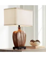 Julius Mid Century Modern Table Lamp 27" Tall Brown Ceramic Copper Drip Rectangular Fabric Shade Decor for Living Room Bedroom House Bedside Home Offi