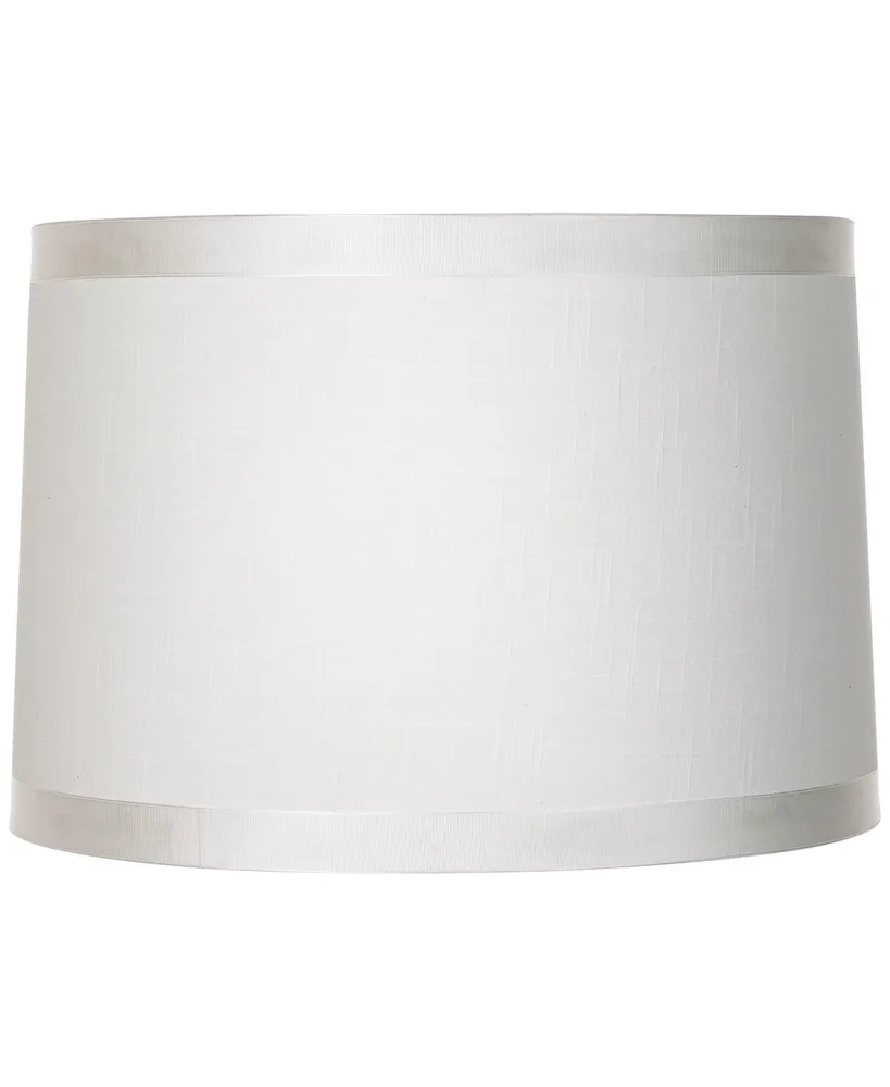 White Fabric Medium Drum Lamp Shade 15" Top x 16" Bottom x 11" High (Spider) Replacement with Harp and Finial - Spring crest