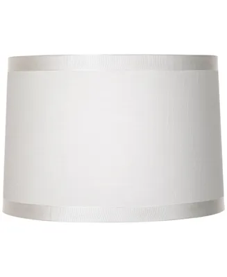 White Fabric Medium Drum Lamp Shade 15" Top x 16" Bottom x 11" High (Spider) Replacement with Harp and Finial - Spring crest