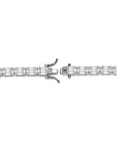 Genevive Sterling Silver with White Gold Plated Clear Green and Round Cubic Zirconia Cluster Rectangular Link Bracelet