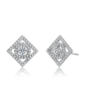 Elegant White Gold Plated with Clear Cubic Zirconia Square Shaped Stud Earrings