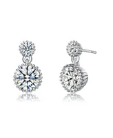 White Gold Plated with Cubic Zirconia Two-Stone Milgrain Dangle Drop Earrings