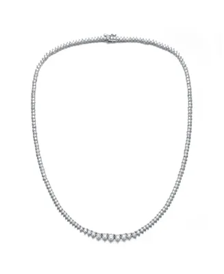 Sterling Silver White Gold Plated and Clear Cubic Zirconia Tennis Necklace