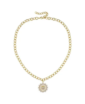 14k Gold Plated with Cubic Zirconia Sunshine Flower Pendant Curb Chain Adjustable Necklace