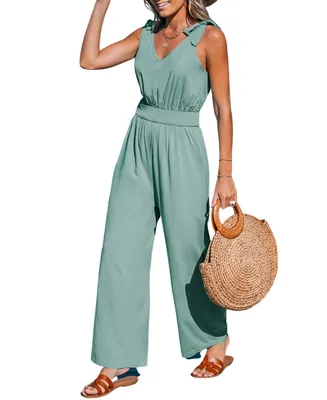 Cupshe Women's Soft Green Tie Shoulder Jumpsuit