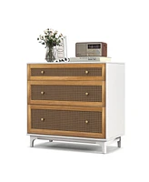 3-Drawer Rattan Dresser Chest with Anti-toppling Device-Brown