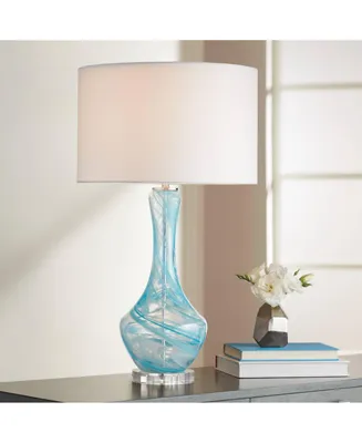 Codie Modern Table Lamp 28 1/2" Tall Clear Blue Swirls Art Glass Gourd White Fabric Drum Shade Decor for Bedroom Living Room House Home Bedside Nights
