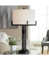Idira Modern Industrial Minimalist Style Table Lamp 31.5" Tall Black Metal White Drum Shade Decor for Living Room Bedroom House Bedside Nightstand Hom