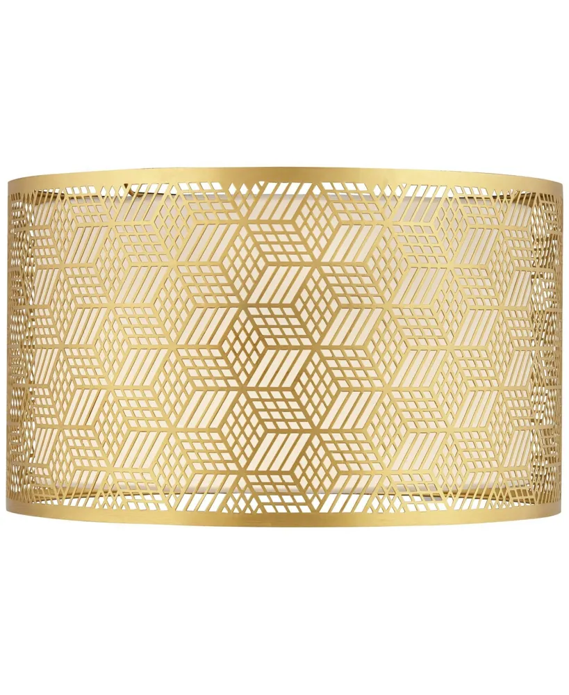 Gold Finish Laser Cut Metal Large Drum Lamp Shade 17" Top x 17" Bottom x 10" High (Spider) Replacement - Spring crest