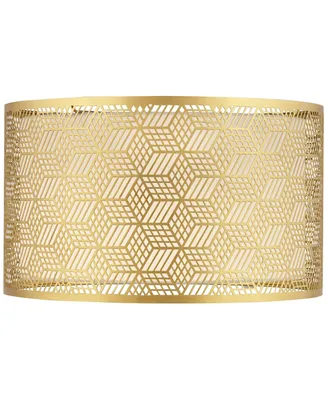 Gold Finish Laser Cut Metal Large Drum Lamp Shade 17" Top x 17" Bottom x 10" High (Spider) Replacement - Spring crest