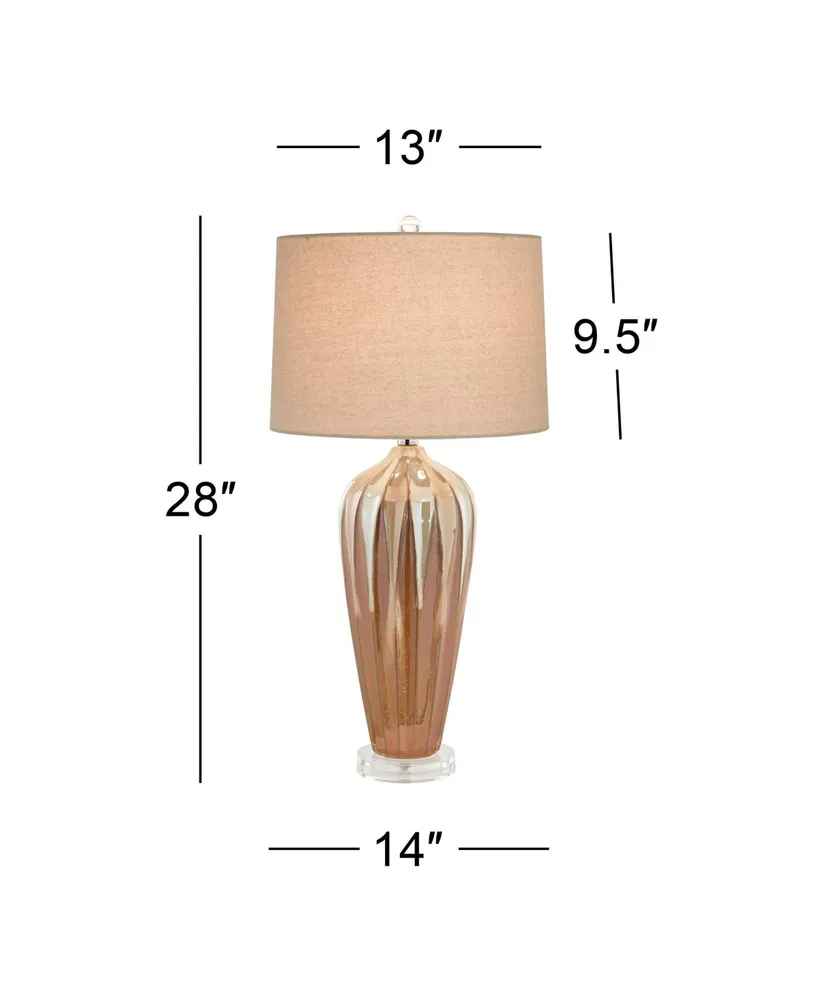 Loren Mid Century Modern Country Cottage Table Lamp 28.25" Tall Ceramic Ivory Drip Glaze Fabric Drum Shade Decor for Living Room Bedroom House Bedside