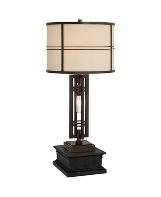 Elias Rustic Farmhouse Industrial Table Lamp with Square Riser Nightlight 32.25" Tall Oil-Rubbed Bronze Metal Off