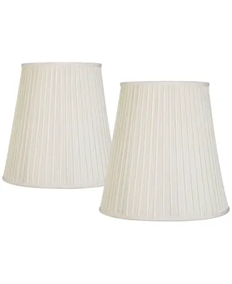 Set of 2 Mushroom Pleated Tapered Drum Lamp Shades Cream Large 12" Top x 18" Bottom x 18" High Spider Fitting with Replacement Harp and Finial